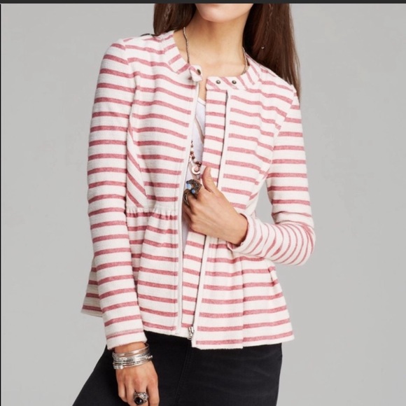 Free People red white striped peplum jacket - Picture 5 of 16